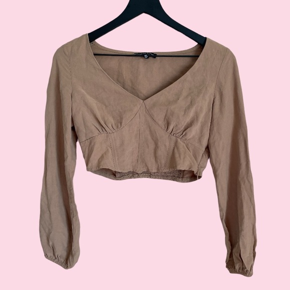 Kendall & Kylie Tops - Brown Long Sleeve Corset Woven Top